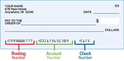 Check with routing number and account number.